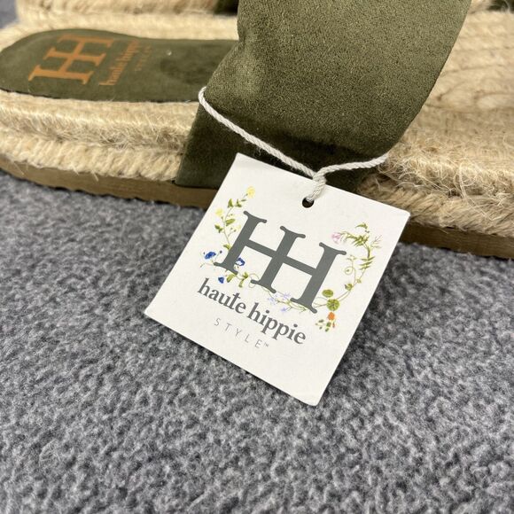 Haute Hippie Sandals Womens 6.5 Green genuine suede espadrille slip on straps - Picture 7 of 14